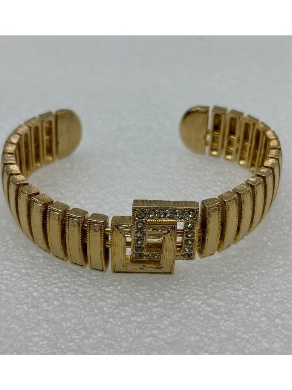 1970s Bangle Bracelet By Elegante Clear Rhinestone Gold Tone-NOS MCM